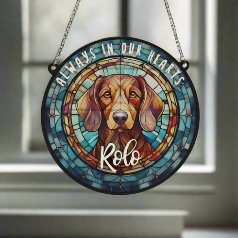 Dachshund Red Memorial Stained Glass Effect Suncatcher